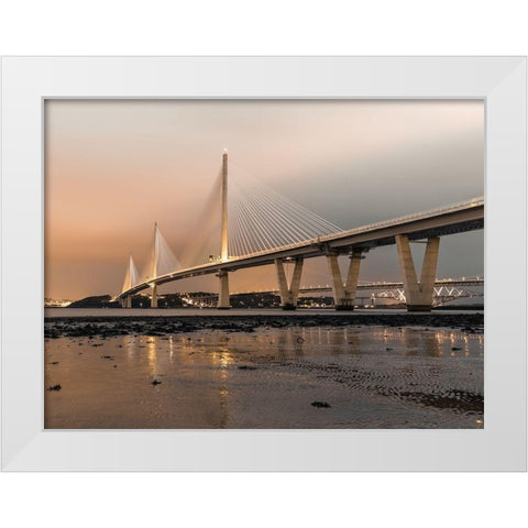 Queensferry Crossing in the evening, Scotland, FTBR-1924 White Modern Wood Framed Art Print by Frank, Assaf