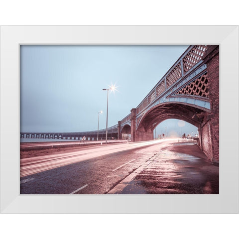 Strip Lights on road of Dundee, Scotland,FTBR 1857 White Modern Wood Framed Art Print by Frank, Assaf