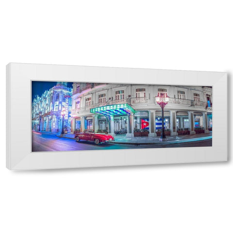 Vintage car outside hotel Inglatera, Havana, Cuba, FTBR 1850 White Modern Wood Framed Art Print by Frank, Assaf