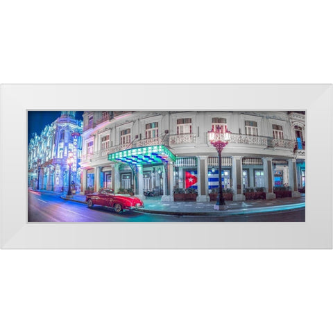 Vintage car outside hotel Inglatera, Havana, Cuba, FTBR 1850 White Modern Wood Framed Art Print by Frank, Assaf