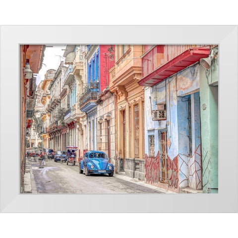 Vintage car on street of Havana, Cuba White Modern Wood Framed Art Print by Frank, Assaf