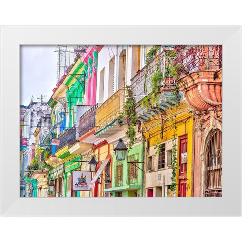 Colorful houses in Havana White Modern Wood Framed Art Print by Frank, Assaf