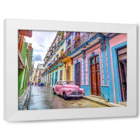 Vintage car on street of Havana, Cuba White Modern Wood Framed Art Print by Frank, Assaf