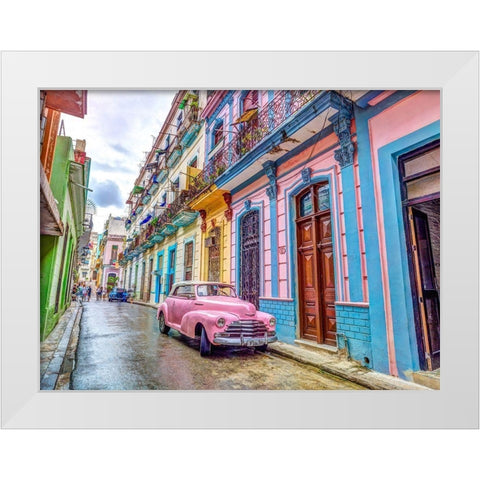 Vintage car on street of Havana, Cuba White Modern Wood Framed Art Print by Frank, Assaf