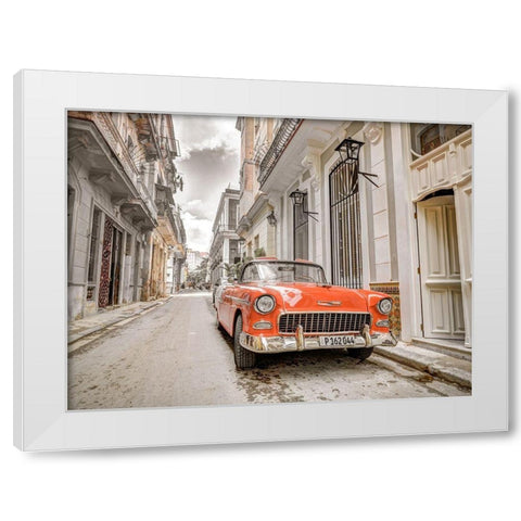 Vintage car on street of Havana-Cuba White Modern Wood Framed Art Print by Frank, Assaf