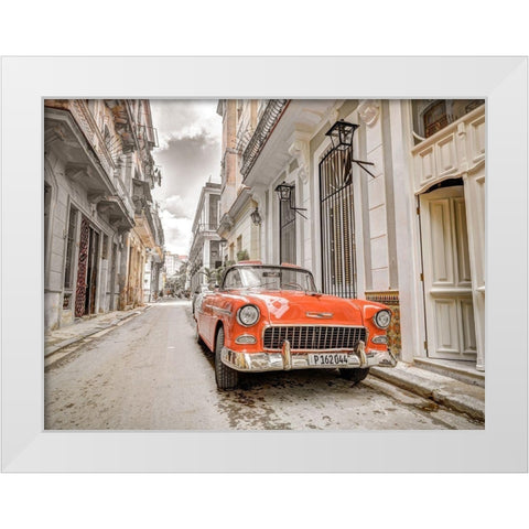 Vintage car on street of Havana-Cuba White Modern Wood Framed Art Print by Frank, Assaf