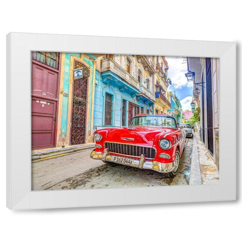 Vintage car on street of Havana, Cuba White Modern Wood Framed Art Print by Frank, Assaf