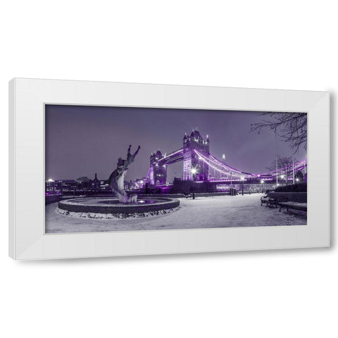 Dolphin fountain -London White Modern Wood Framed Art Print by Frank, Assaf