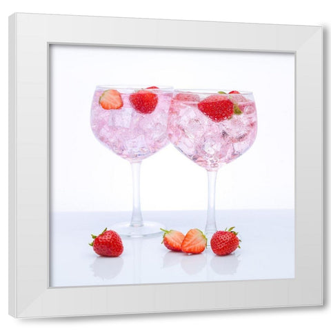 Gin with strawberries on white background White Modern Wood Framed Art Print by Frank, Assaf