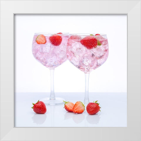Gin with strawberries on white background White Modern Wood Framed Art Print by Frank, Assaf