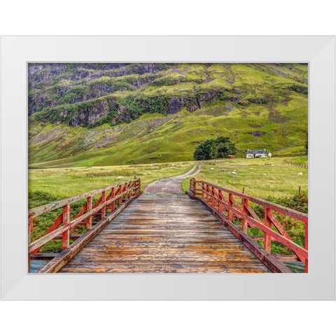 Wooden bridge over water stream at Glen Coe valley-Scotland White Modern Wood Framed Art Print by Frank, Assaf