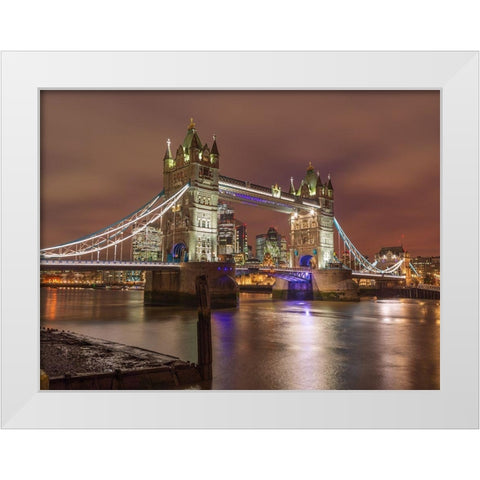 Tower bridge at night-London White Modern Wood Framed Art Print by Frank, Assaf