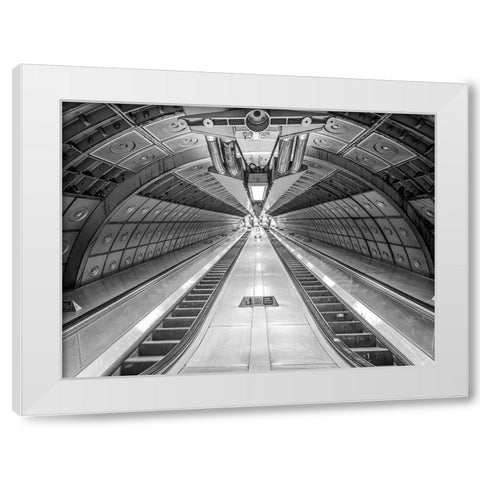 Escalator at subway station White Modern Wood Framed Art Print by Frank, Assaf