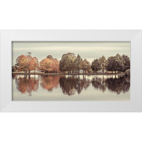 Reflection of autumn trees in a still lake. White Modern Wood Framed Art Print by Frank, Assaf