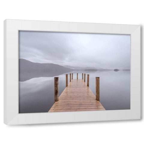 Wooden pier on the lake White Modern Wood Framed Art Print by Frank, Assaf