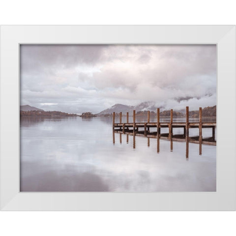Derwentwater pier White Modern Wood Framed Art Print by Frank, Assaf