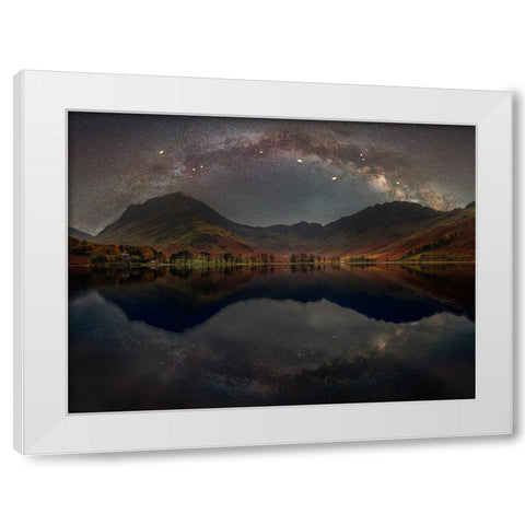 The Milky Way across Buttermere,-District White Modern Wood Framed Art Print by Frank, Assaf