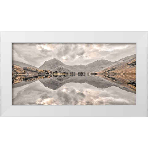 Mountain reflections in lake White Modern Wood Framed Art Print by Frank, Assaf