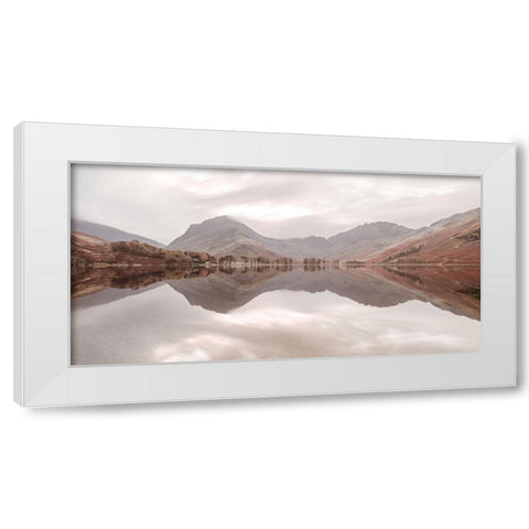 Mountain reflections in lake White Modern Wood Framed Art Print by Frank, Assaf
