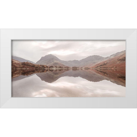 Mountain reflections in lake White Modern Wood Framed Art Print by Frank, Assaf