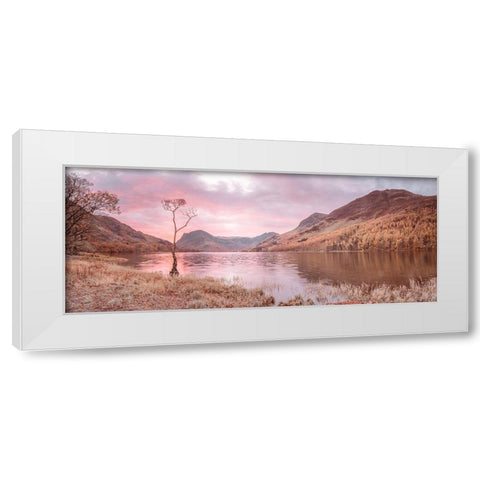 Lake surrounded by mountains White Modern Wood Framed Art Print by Frank, Assaf