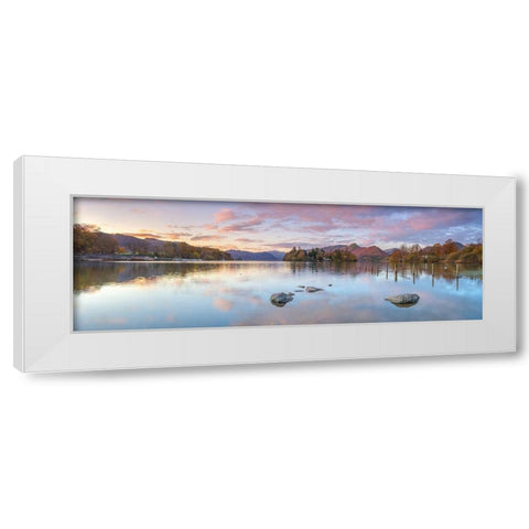 Lake surrounded by mountains White Modern Wood Framed Art Print by Frank, Assaf