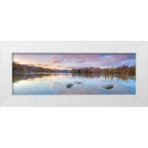 Lake surrounded by mountains White Modern Wood Framed Art Print by Frank, Assaf