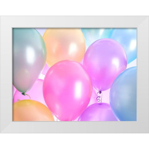 Multi coloured ballons White Modern Wood Framed Art Print by Frank, Assaf