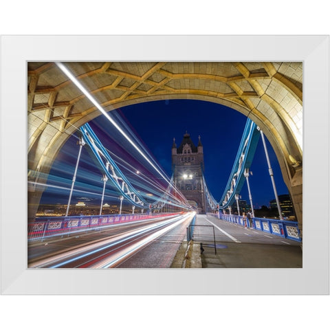 Tower Bridge strip lights White Modern Wood Framed Art Print by Frank, Assaf