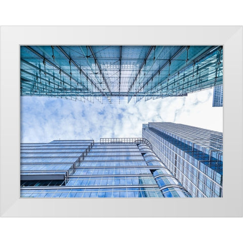 Low angle view of skyscrapers White Modern Wood Framed Art Print by Frank, Assaf