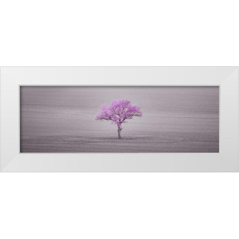Single tree in foggy field White Modern Wood Framed Art Print by Frank, Assaf