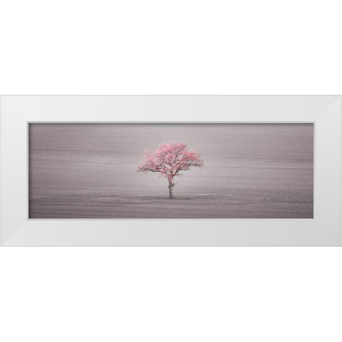 Single tree in foggy field White Modern Wood Framed Art Print by Frank, Assaf