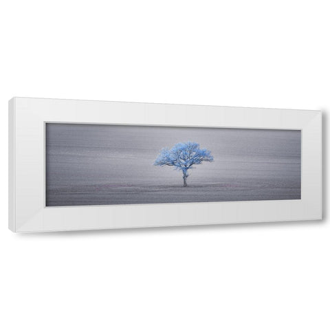 Single tree in foggy grassfield White Modern Wood Framed Art Print by Frank, Assaf