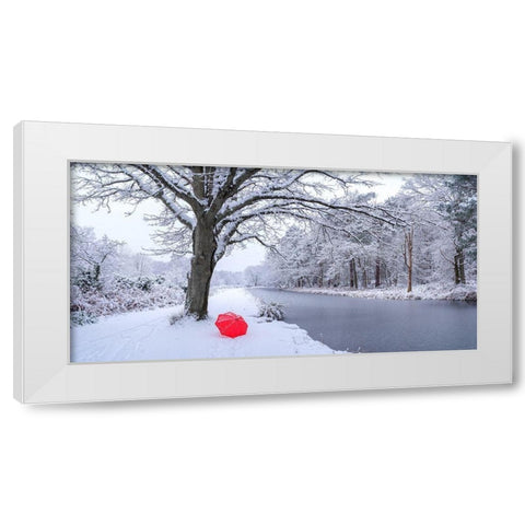 Snow covered trees by a canal White Modern Wood Framed Art Print by Frank, Assaf