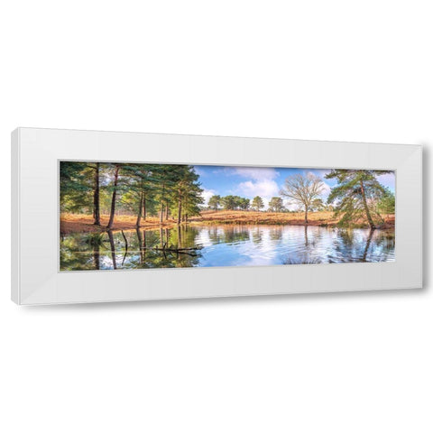 Trees by a lake White Modern Wood Framed Art Print by Frank, Assaf