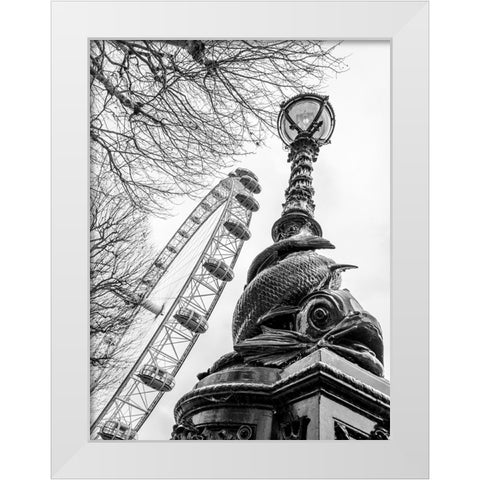 London eye and Street lamp White Modern Wood Framed Art Print by Frank, Assaf