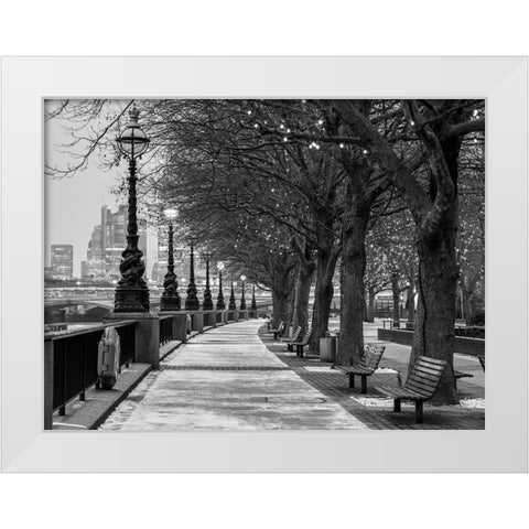 Thames promenade-London White Modern Wood Framed Art Print by Frank, Assaf