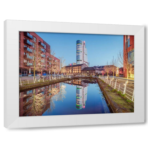 Canal reflections, Leeds White Modern Wood Framed Art Print by Frank, Assaf
