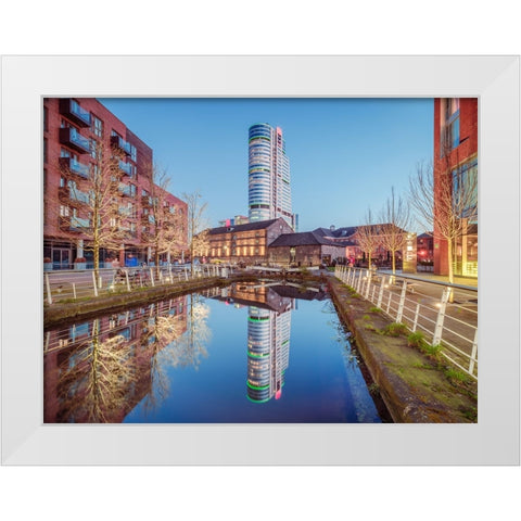 Canal reflections, Leeds White Modern Wood Framed Art Print by Frank, Assaf