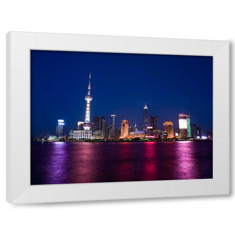 AF20050506 Shanghai Skyline Night 001C05 White Modern Wood Framed Art Print by Frank, Assaf