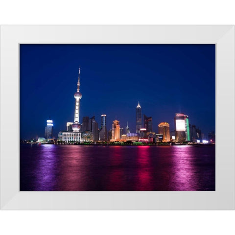 AF20050506 Shanghai Skyline Night 001C05 White Modern Wood Framed Art Print by Frank, Assaf