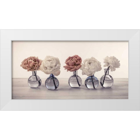 Peonies in glass bottles White Modern Wood Framed Art Print by Frank, Assaf