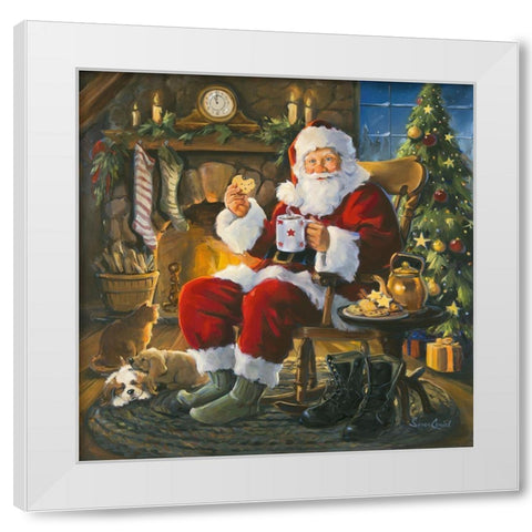 Santa Cookie Break White Modern Wood Framed Art Print by Comish, Susan