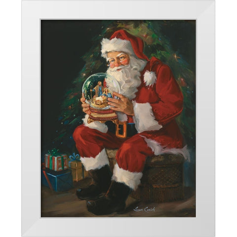Santa Snowglobe White Modern Wood Framed Art Print by Comish, Susan