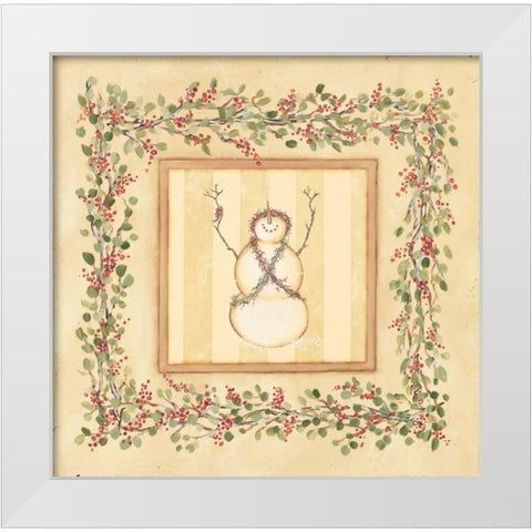 Priaising Snowman White Modern Wood Framed Art Print by Marrott, Stephanie