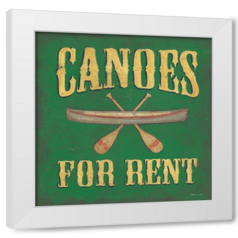 Canoes For Rent White Modern Wood Framed Art Print by Marrott, Stephanie