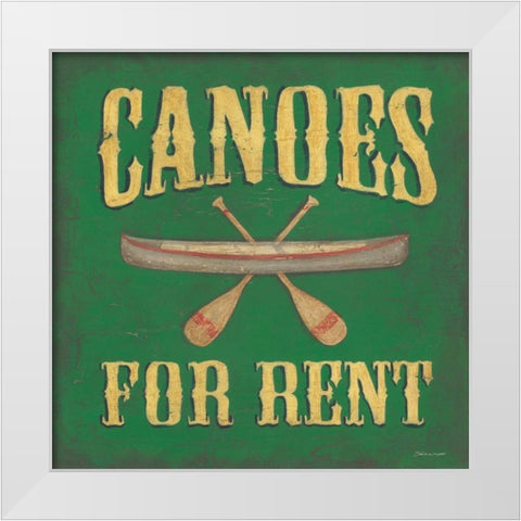 Canoes For Rent White Modern Wood Framed Art Print by Marrott, Stephanie