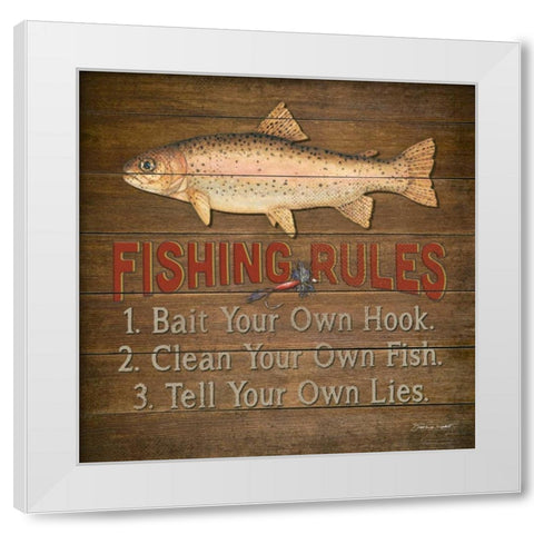 Fishing Rules White Modern Wood Framed Art Print by Marrott, Stephanie