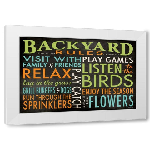 Backyard Rules White Modern Wood Framed Art Print by Marrott, Stephanie