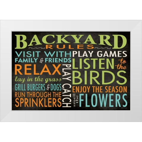 Backyard Rules White Modern Wood Framed Art Print by Marrott, Stephanie